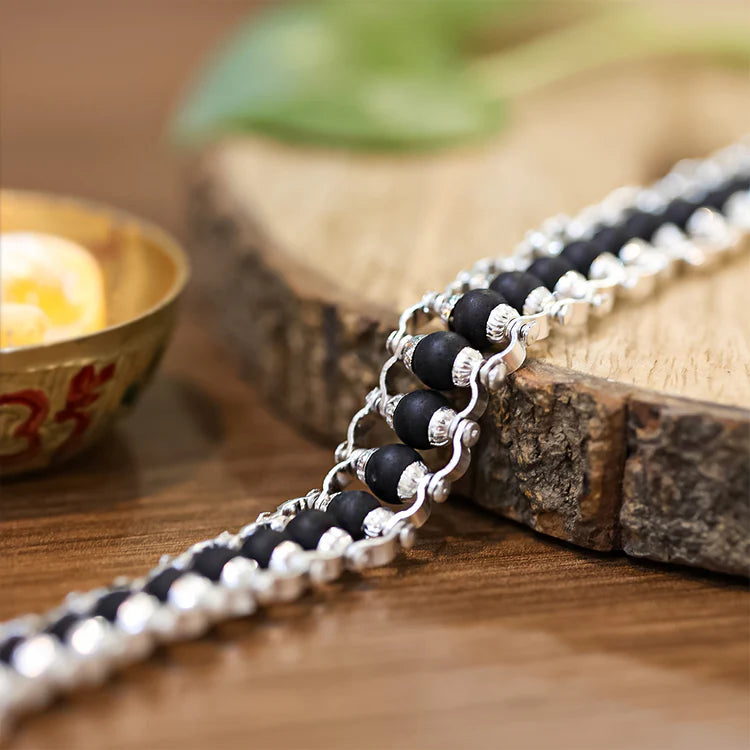 Original Karungali Malai and Chain Bracelet Combo with Silver cap