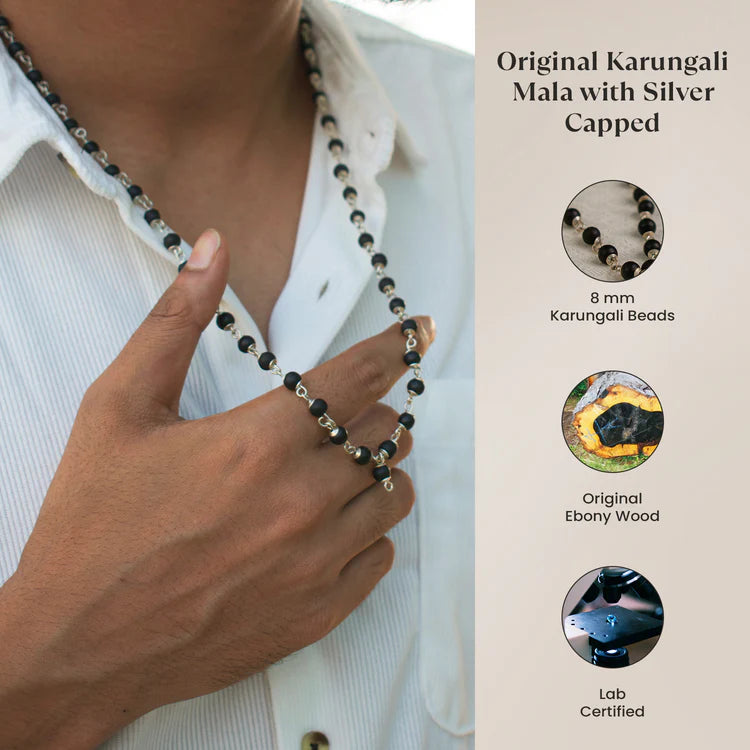 Karungali Malai Silver Cap Plated 8mm