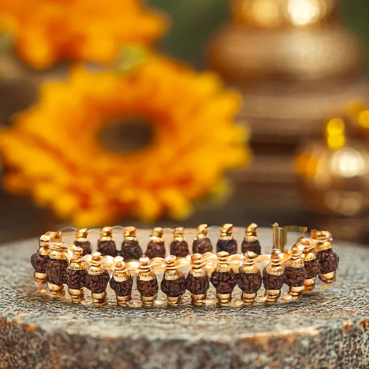 Gold Plated Premium Rudraksha Chain Bracelet