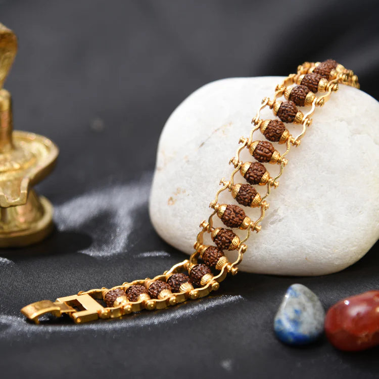 Gold Plated Premium Rudraksha Chain Bracelet