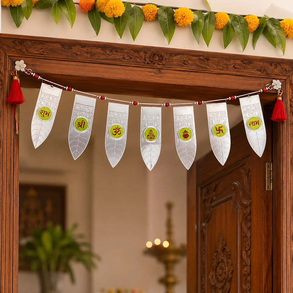 Pure 999 Silver Toran – Handcrafted Auspicious Wall Hanging with Traditional Symbols