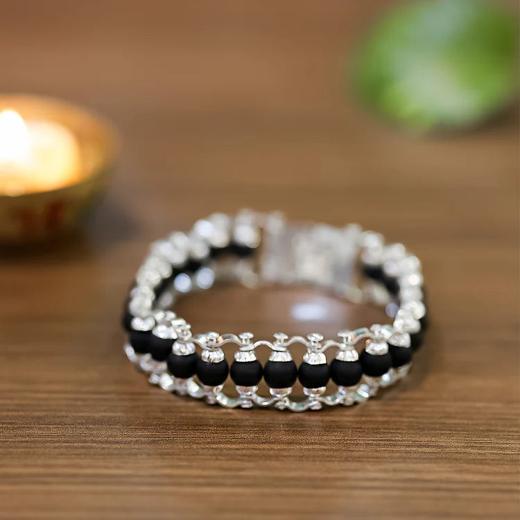 Original Karungali Malai and Chain Bracelet Combo with Silver cap