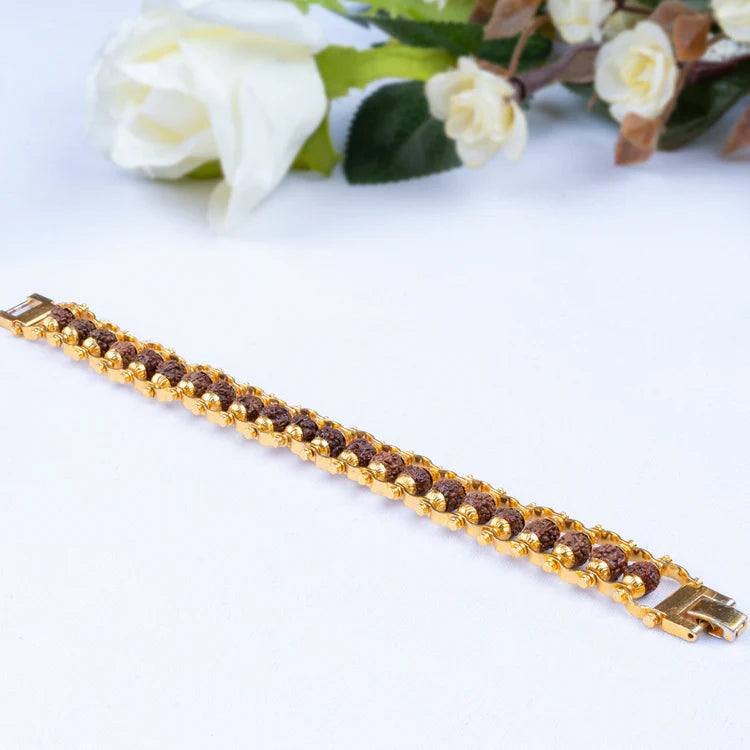 Gold Plated Premium Rudraksha Chain Bracelet